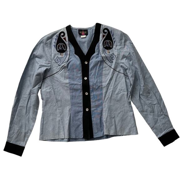 Wildfire Tops - Wildfire VTG 90s Western Southwest Embellished‎ V Neck Button Up Blouse women M